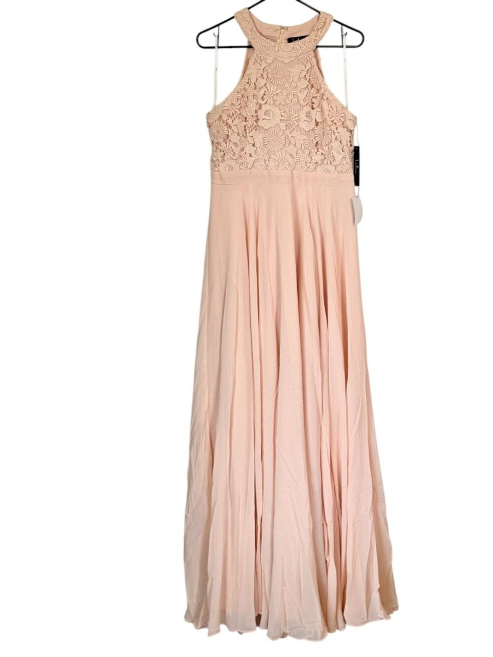 NWT Lulus Picture Perfect Blush Lace Halter Neck Side Slit Maxi Dress - Size: XL - Picture 2 of 7